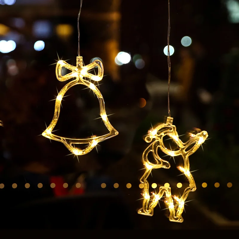 New LED Bell Snowman Star Sucker String Light finestra alimentata a batteria luci natalizie ghirlanda per decorazioni natalizie per feste di matrimonio