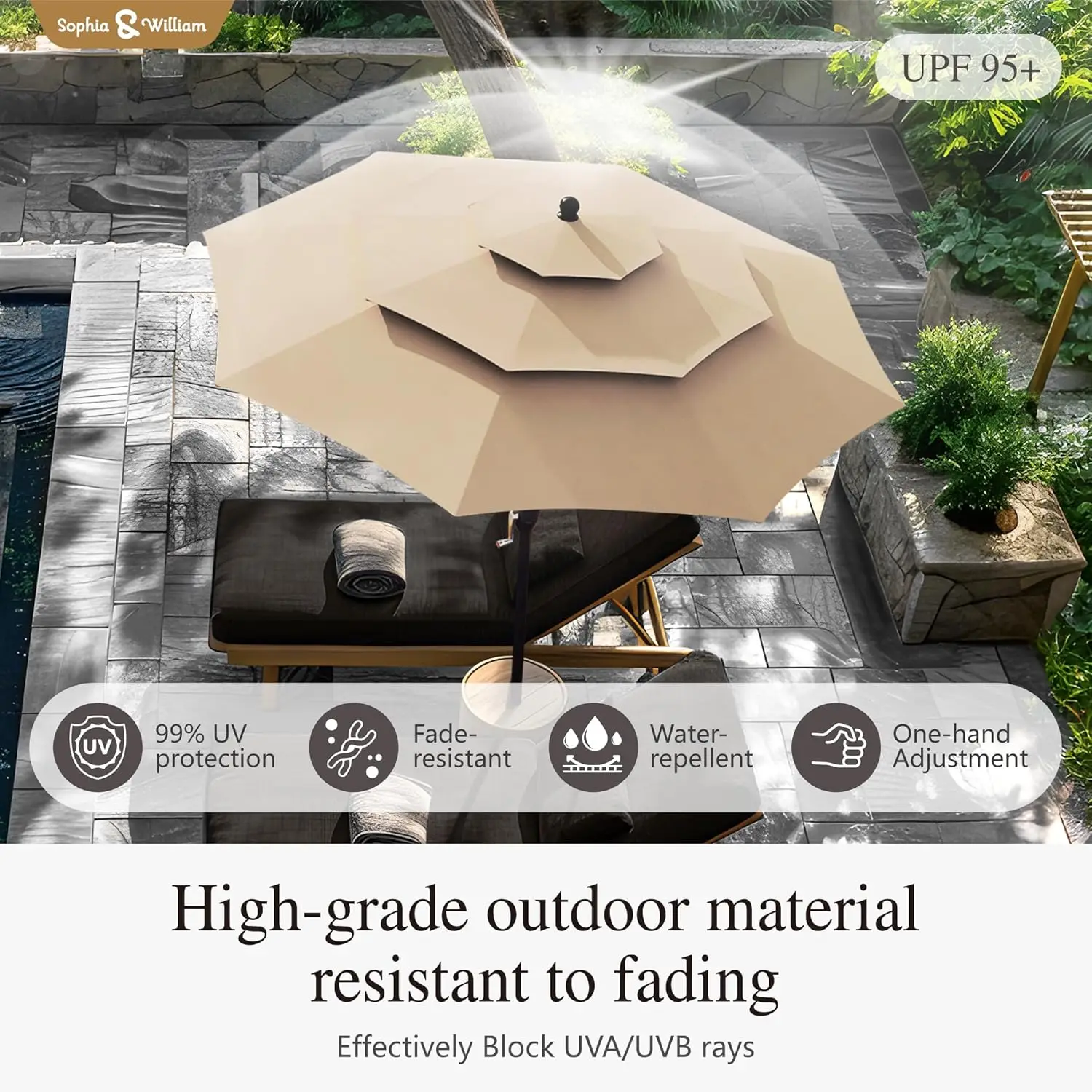 #￥for10ft 3 Tier Auto Tilt Patio Umbrella Wind Resistant Double Vented Crank Pool Garden Backyard, Customized