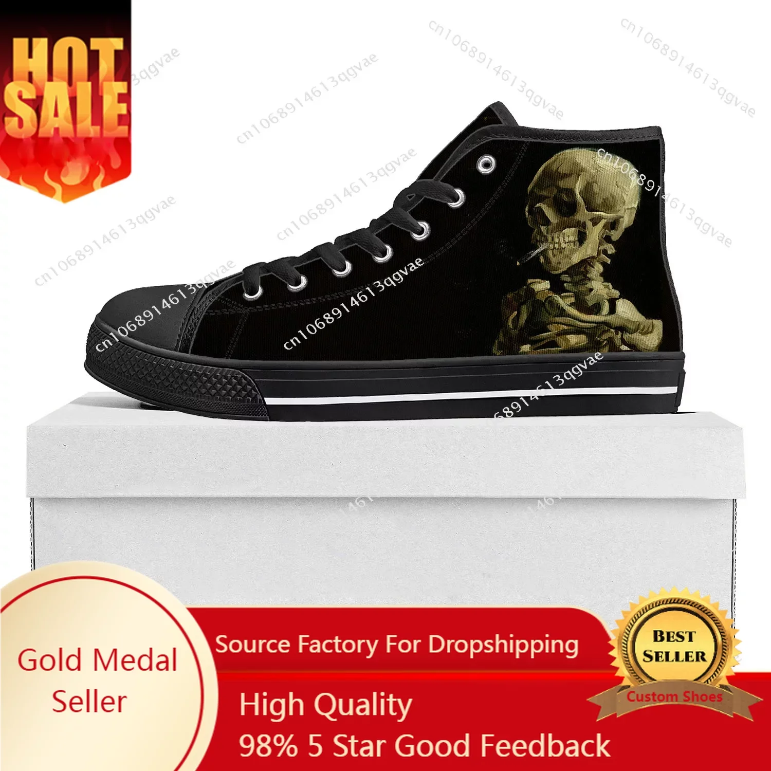 

Van Gogh Smoking Skeleton High Top High Quality Sneakers Mens Womens Teenager Canvas Sneaker Couple Shoes Custom Shoe Black