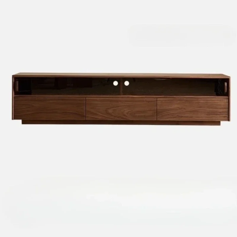 

Black walnut TV cabinet floor retro style small apartment living room storage household solid wood floor cabinet
