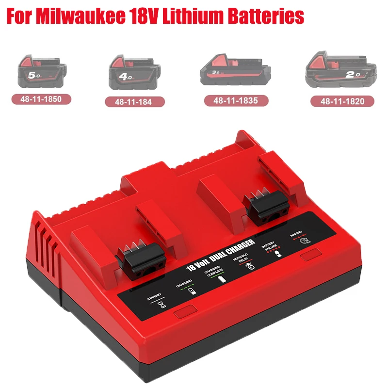 

18V Dual-Port Battery Charger Power Tool Battery Charger Compatible for Milwaukee 18V Lithium Battery Rapid Charger Replacement