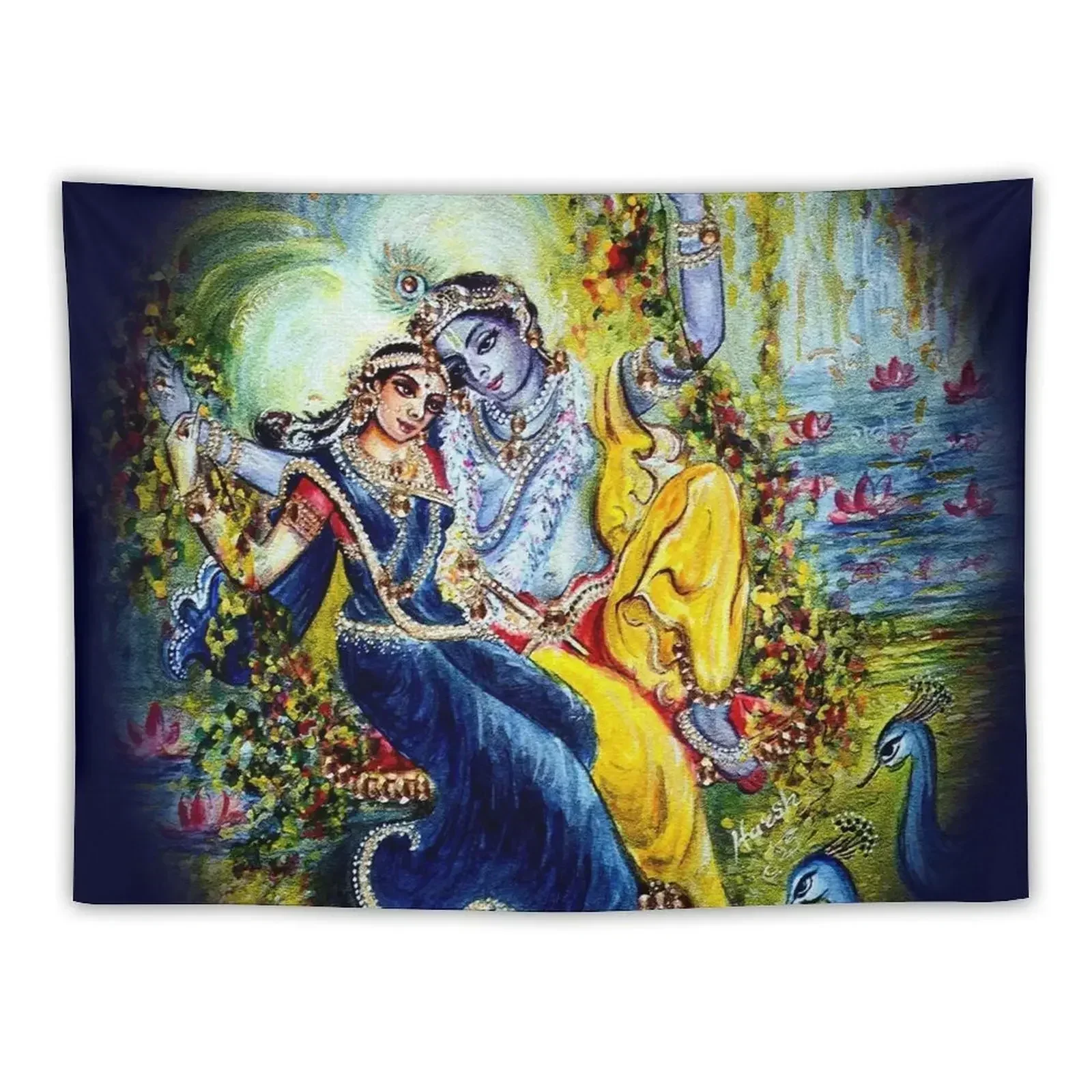 Radha Krishna Jhula Leela Tapestry Home Decorations Aesthetic Kawaii Room Decor Tapete For The Wall Tapestry