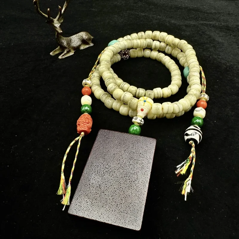 

Тибетский стиль ожерелье яка имитация оленя рога Уси пластина Дзи бусина рыбья кость узор аксессуары буддийские бусины