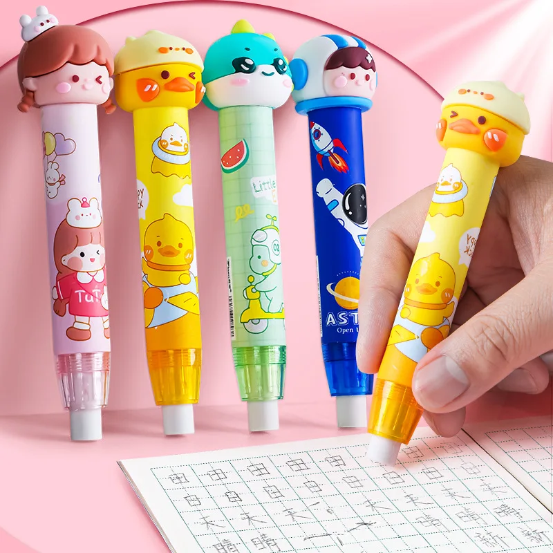 

Cartoon Shape Eraser Primary School Student Press Can Replace The Core Pen Type Eraser Crumb-free Girl Cute Eraser