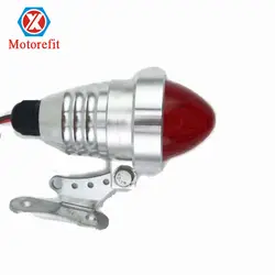 Motorcycle Customized Bullet Vintage Taillight 12V LED Red Glass Tail Brake Light(Chrome)