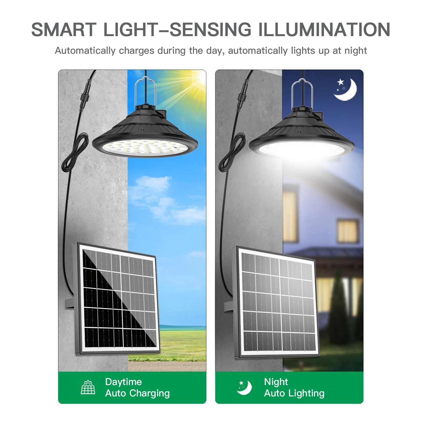 Solar Outdoor Light Pendant Light with Remote Control Dimmable Hanging Lamp Adjustable Color Temperature Auto On/Off IP66