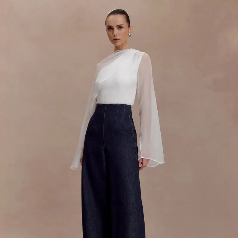 

European American Women's Clothing New Chiffon Shirt Irregular Shawl Long-sleeved Shirt Slim-fitting Sexy Top Women's Wholesale