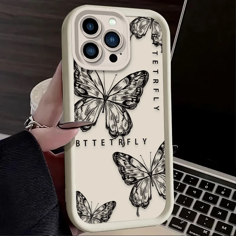 Rosa Schmetterling Ästhetische Silikon Handyhülle für IPhone 17 Air 16 16E 15 14 13 12 11 Pro Max X XS XS Max XR SE 2020 SE4 7 8