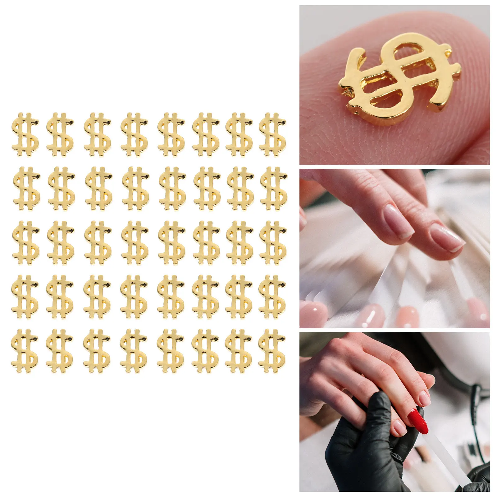 

100Pcs Alloy Nail Ornaments Gold Color Nail Art Decals Manicure Decor for Daily Use Wedding Banquet Party Fingertip
