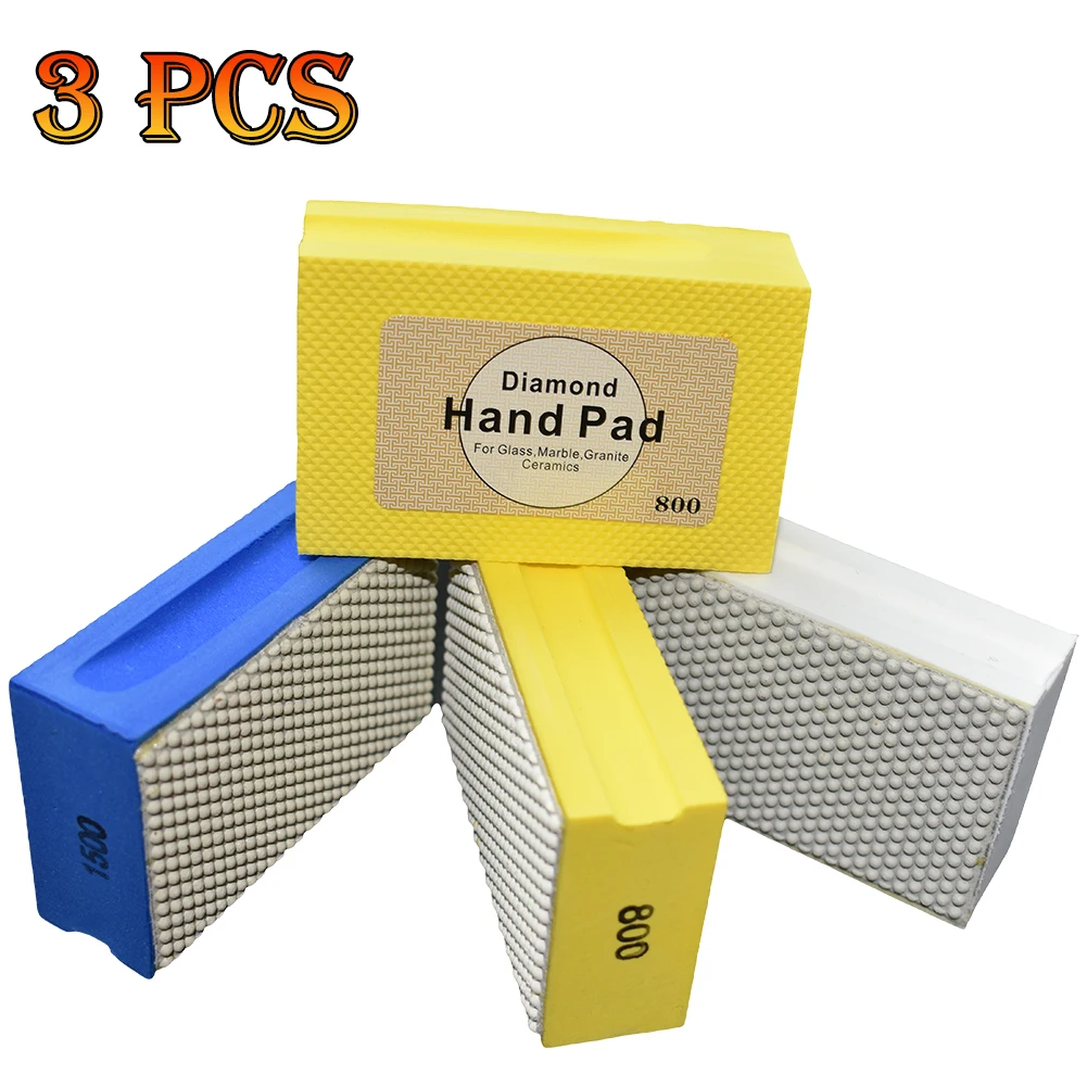 

3 Pcs Resin Hand Diamond Polishing Pads Sanding Countertop Marble Granite Concrete Glass Ceramic Tile Wood Stone Grit 800-3000