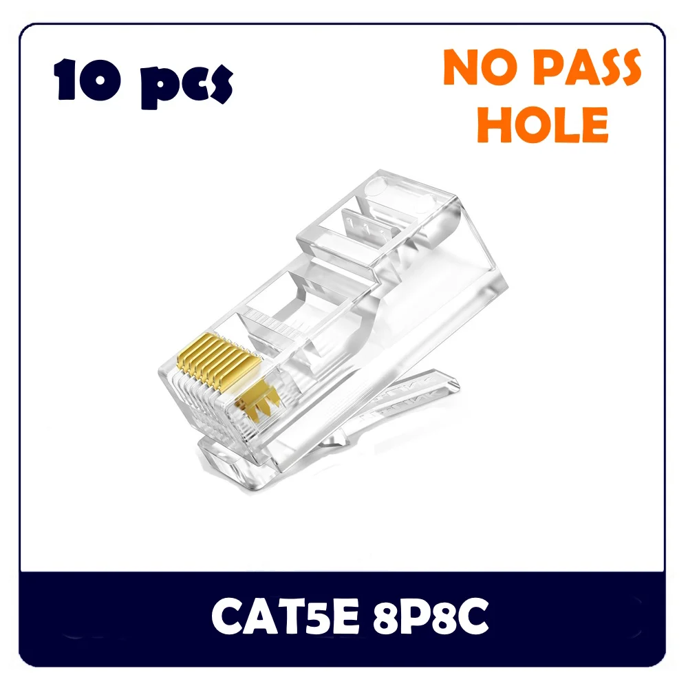 10pcs 8P8C RJ45 CAT5E CAT6 모듈러 플러그 네트워크 케이블 크리스탈 헤드 데이터 통신을 통한 통과