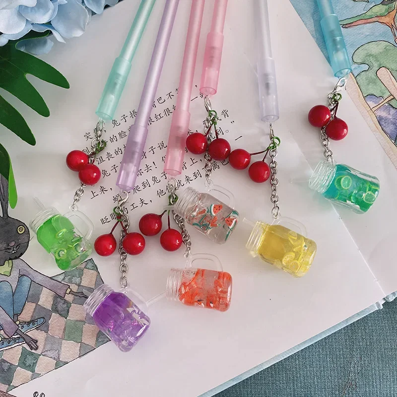 

20 шт., гелевая ручка с подвеской в виде сердца для девочек, студенческая ручка для подписи, чашка для вишневого сока, ручка с черными чернилами