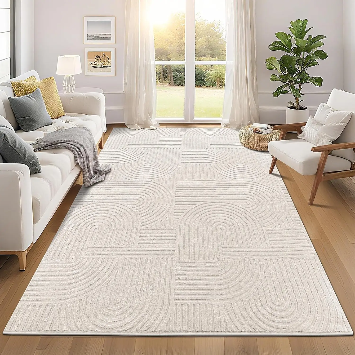 

6x9 Washable Area Rug, Soft Fluffy Non Slip Carpet for Living Room Bedroom, Beige Solid Color Boho Accent Mat for Kids Room Dining Room Kitchen Office