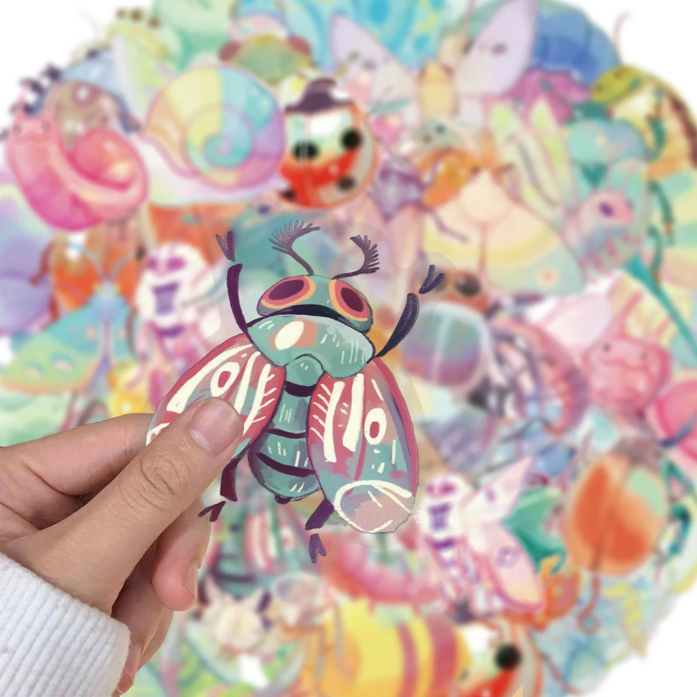 10/30/50개 재미있는 색상의 곤충 만화 스티커 귀여운 무당벌레 나방 데칼 노트북 자전거 기타용 미적 그래피티 스티커 장난감