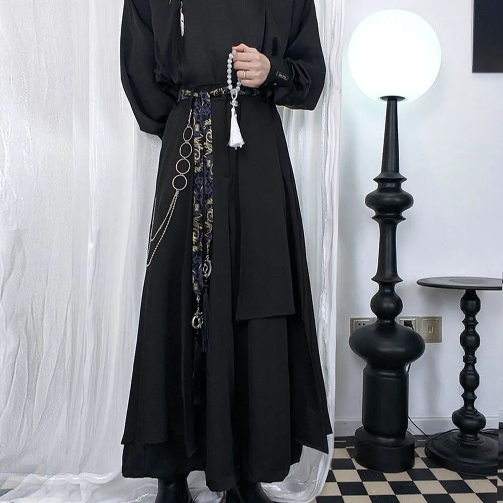 

Мужские однотонные широкие брюки-кюлоты в китайском стиле ретро, модные уличные повседневные свободные дышащие нишевые мужские штаны унисекс