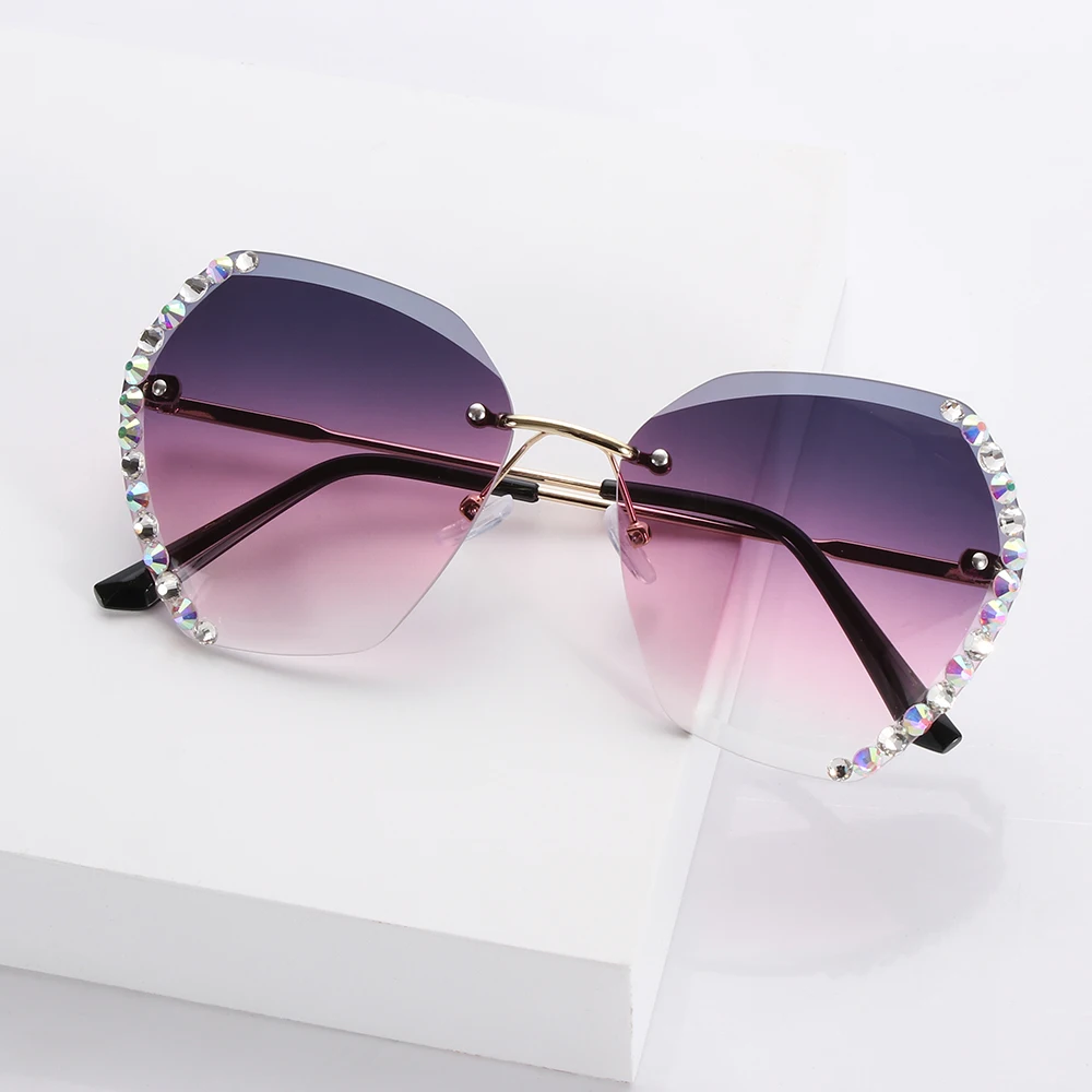 2024 Vintage Fashion Oversized Rimless Sunglasses Women Famous Luxury Brand Design Sexy Diamond Square Sun Glasses For Female