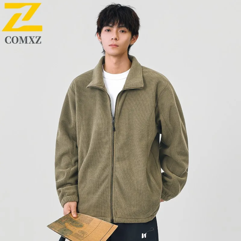 

COMXZ 2025 Мужская куртка в корейском стиле, осень-зима, свободный крой, однотонное, минималистичное, универсальное, водонепроницаемое, легкое пальто