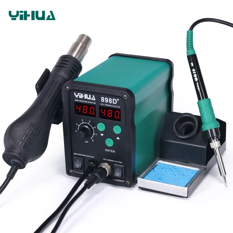 YIHUA 898D+  2in1 750W Hot air Solder Soldering Iron for Mobile Phone Repair Rework Soldering Station