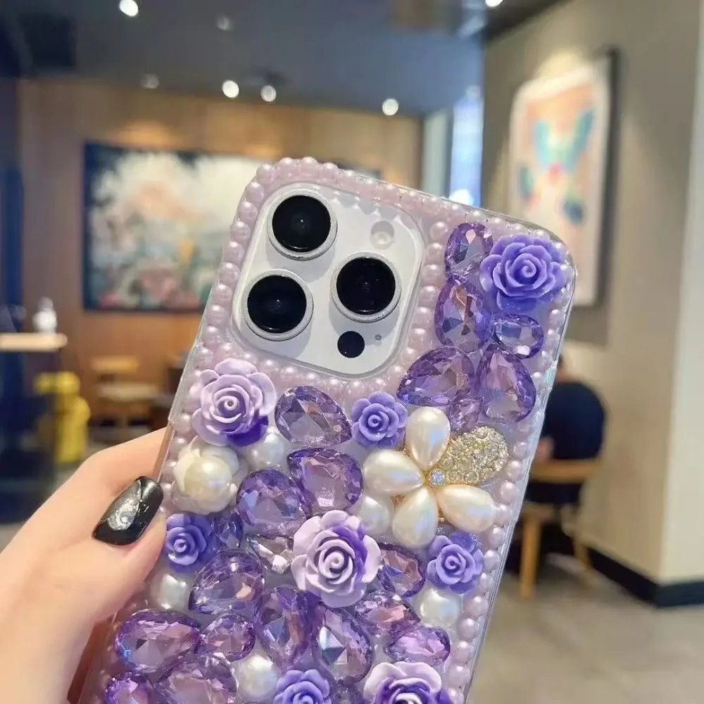 Modische Transparente 3D Diamant-Rosenblumen Handyhülle für Samsung Galaxy S25 S26 Ultra S24 FE S23 Plus S22 S21 S20 Durchsichtige Abdeckung – Detail 3