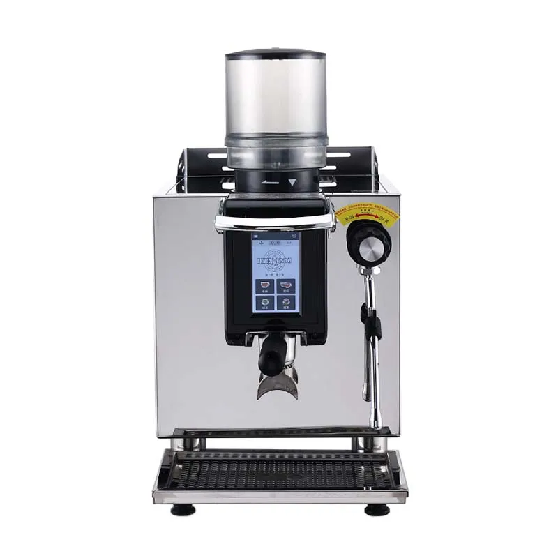 Semi Automatic Commercial Grade Espresso Machine Integrated Grinder Milk Frother Coffee Maker Stainless Steel 10bar Pressure For