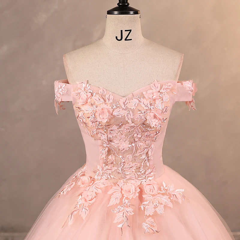 متوفر فستان حفلة وردي مع قطار رخيص 15 فساتين Quinceanera زهرة حلوة فستان حفلات رسمي فستان رخيص حسب الطلب