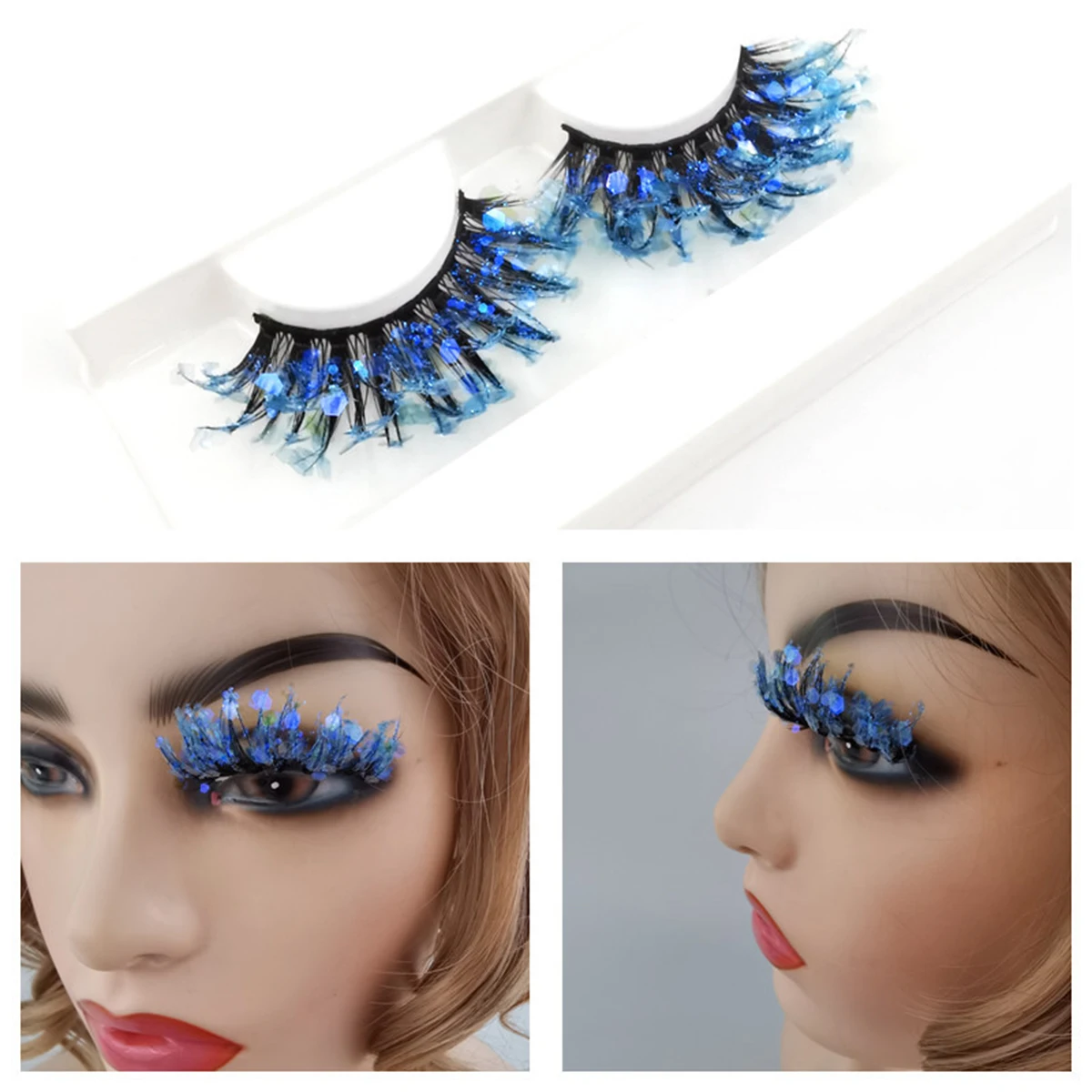 Fashion Sequin Fluffy Luminous Eyelashes Exaggerated Full Strip Lashes Shiny Stage Performance Eye Tool Dramatic Facial Decor