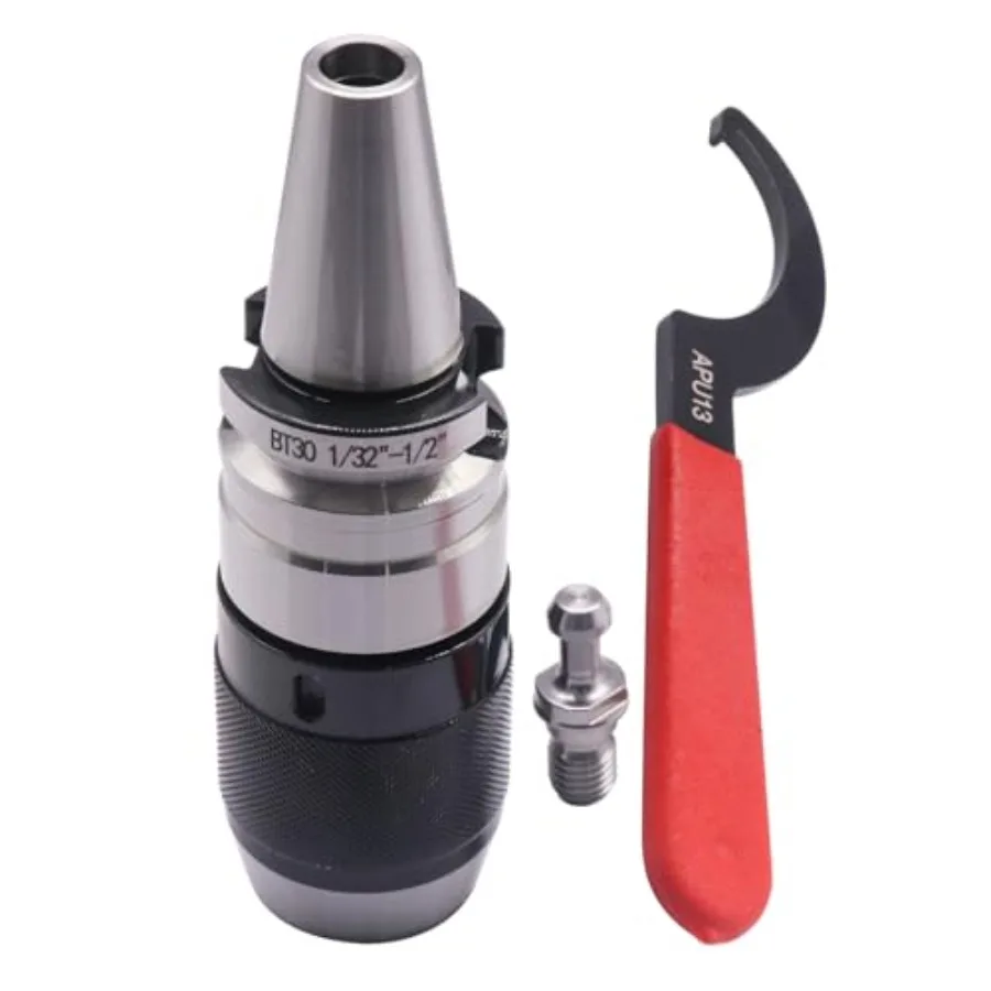 

1/32" - 1/2" Integrated Self-Tightening Keyless Drill Chuck Tool Holder with BT30 Integral Shank included 1pc Spanner Wrench AP