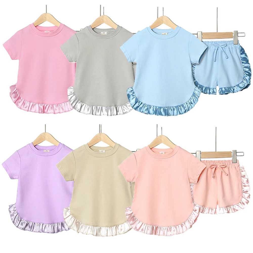 2024 Teenager Girls Summer Outfit Clothes Solid Cotton Breathable Short Flounce Top Shorts Korean Lounge Suit Support DIY Custom