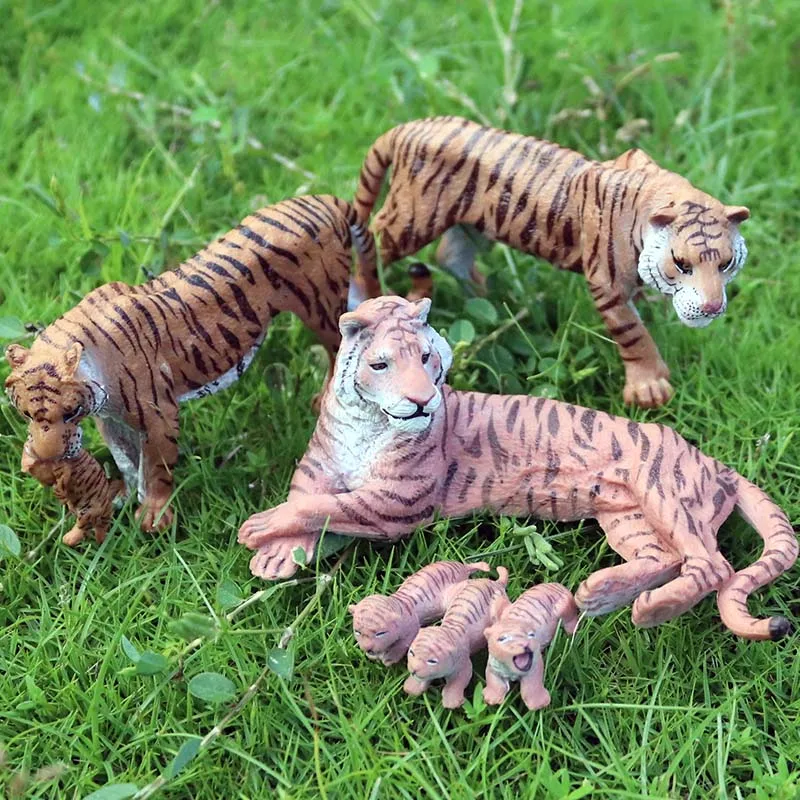 Oenux Original แอฟริกันสัตว์ป่าจําลอง Savage Bengal Tiger เสือไซบีเรียเสือขาวสิงโต PVC ชุดของเล่นเพื่อการศึกษา