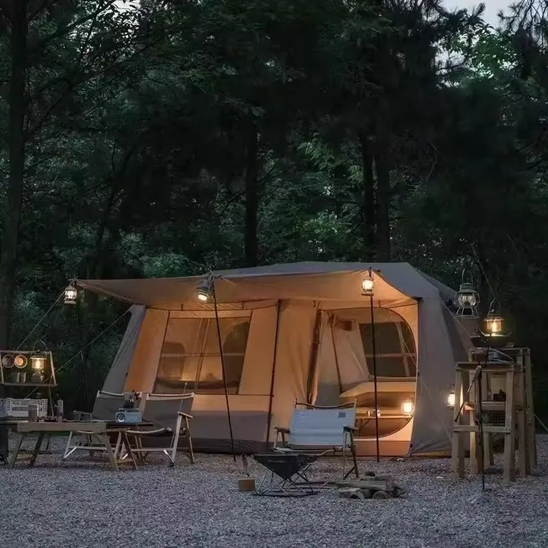 Custom Single-Layer PVC Tent For Outdoor Camping Luxury Automatic Two-Bedroom Family Tent With Customizable Logo