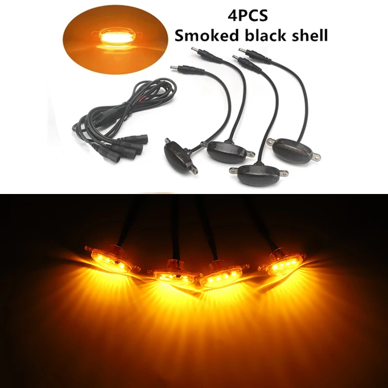 Universal Car Front LED Grille Light Smoked Amber White 4LED Grill Light Eagle Eye Lamp For Off Road Trunk SUV Ford Toyota 12V