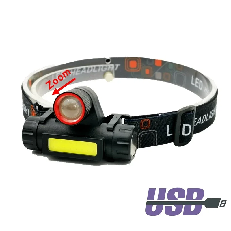 MingRay USB rechargeable LED headlamp 3 W COB high lumen lithium battery waterproof 2 beams headlight head lamp light