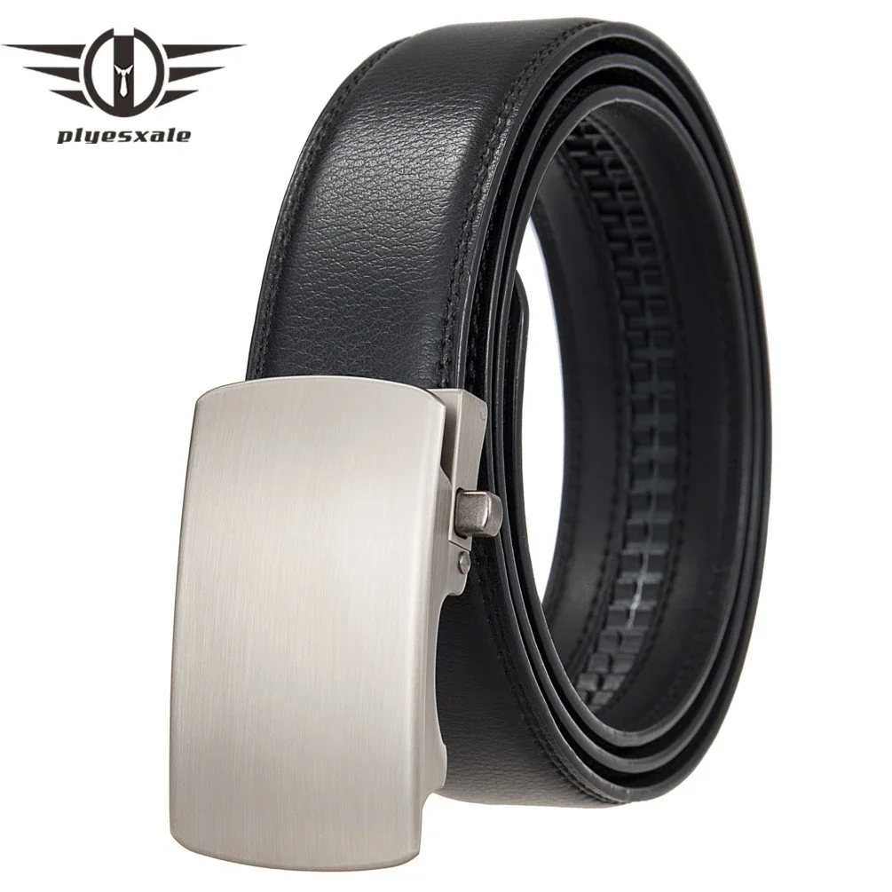 Plyesxale Metal Automatic Buckle Belt For Men Luxury Brand High Quality Mens Business Belts Designer Black Brown Man Strap B1257