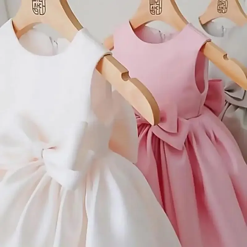 Baby Girl Sleeveless Princess Dress 1st Birthday Party Dresses Fashion Solid Color Children's Vestidos Cute Girls Clothing
