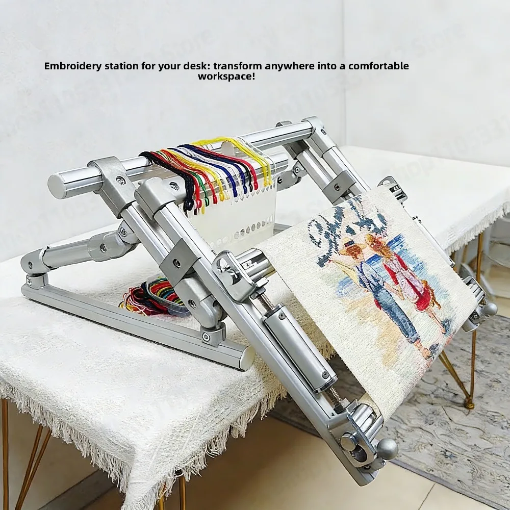 3rd Gen Adjustable Aluminum Cross Stitch Table Stand Ratchet Hoop Frame Holder for Bed Desk Sewing Crafts