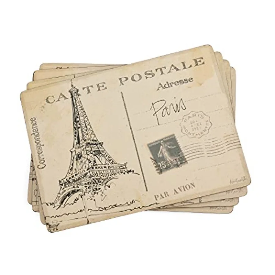 

Набор из 4 термостойких подставок для стола с пробковой основой, коллекция «Скетчи на открытках», жесткие подставки для обеденного стола