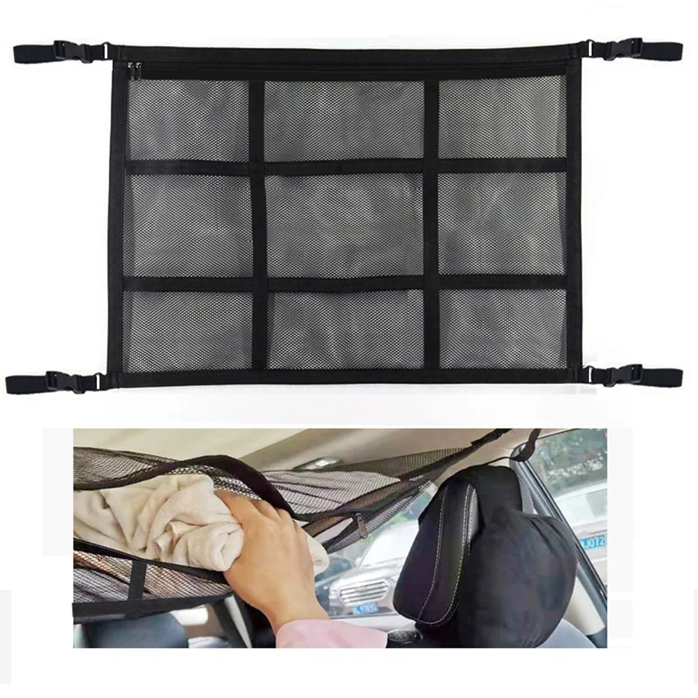Nuevo bolsillo  red  almacenamiento para techo  coche, 90x65cm, bolsa  red  carga Interior para techo  coche, bolsa  almacenamie