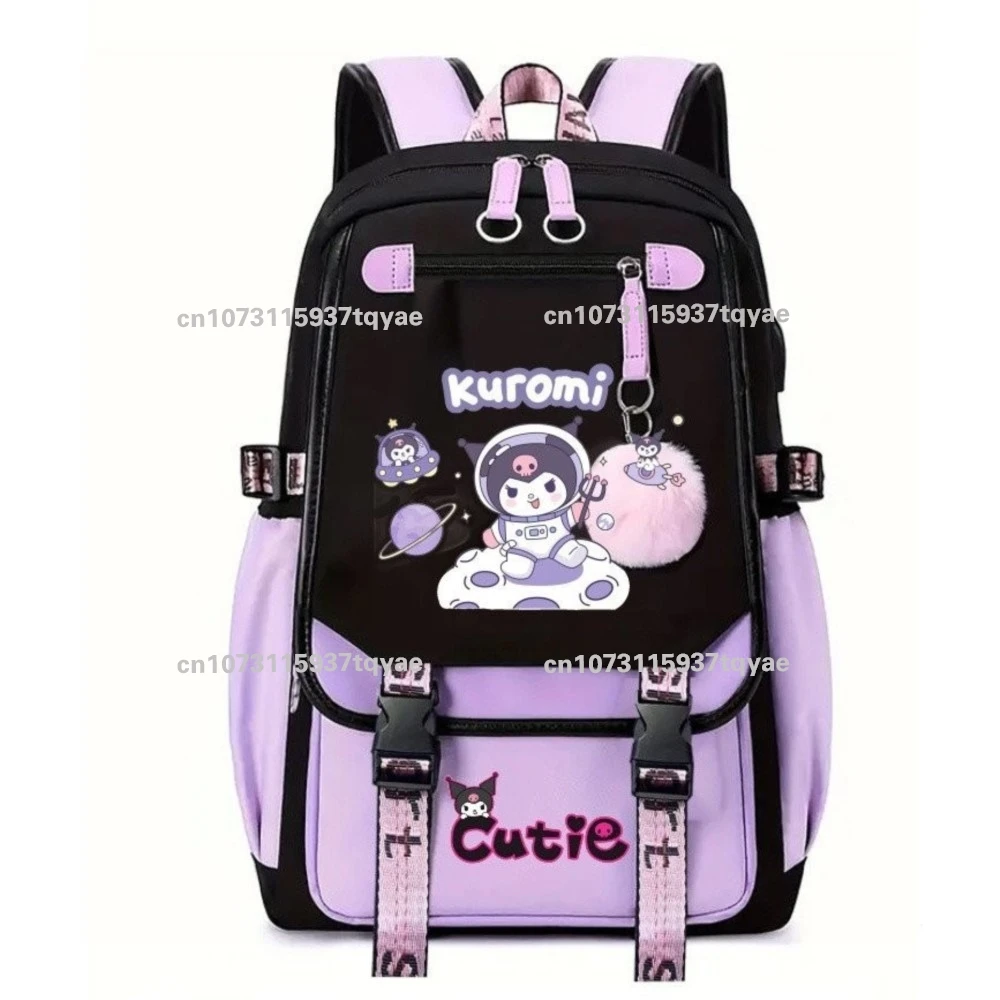 MINISO Cute Kuromi Backpack Cartoon Girls Schoolbag Student Mochila High-capacity Bag Computer Traveling Bag Perfect Gifts