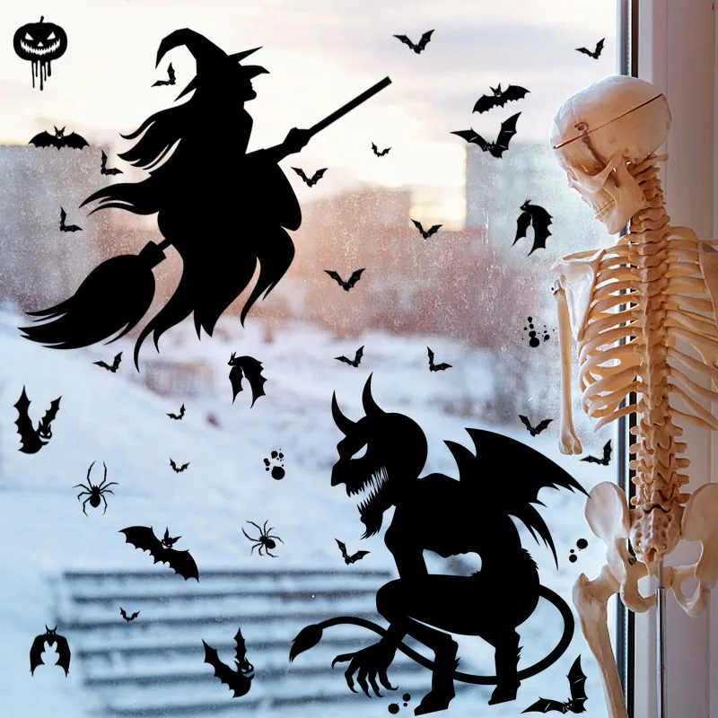 Halloween Window Stickers Removable Bat Ghost Pumpkin Wall Decal Halloween Party Decoration for Home Haunted House Horror Props