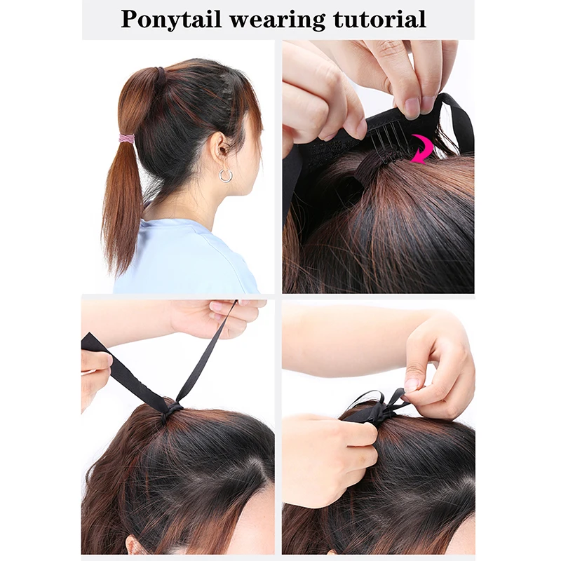 Synthetic Long Straight Red Ombre Ponytail Hairpiece Natural Fake Velcro Wrap Clip-on Ponytail Extensions Afro Ponytail