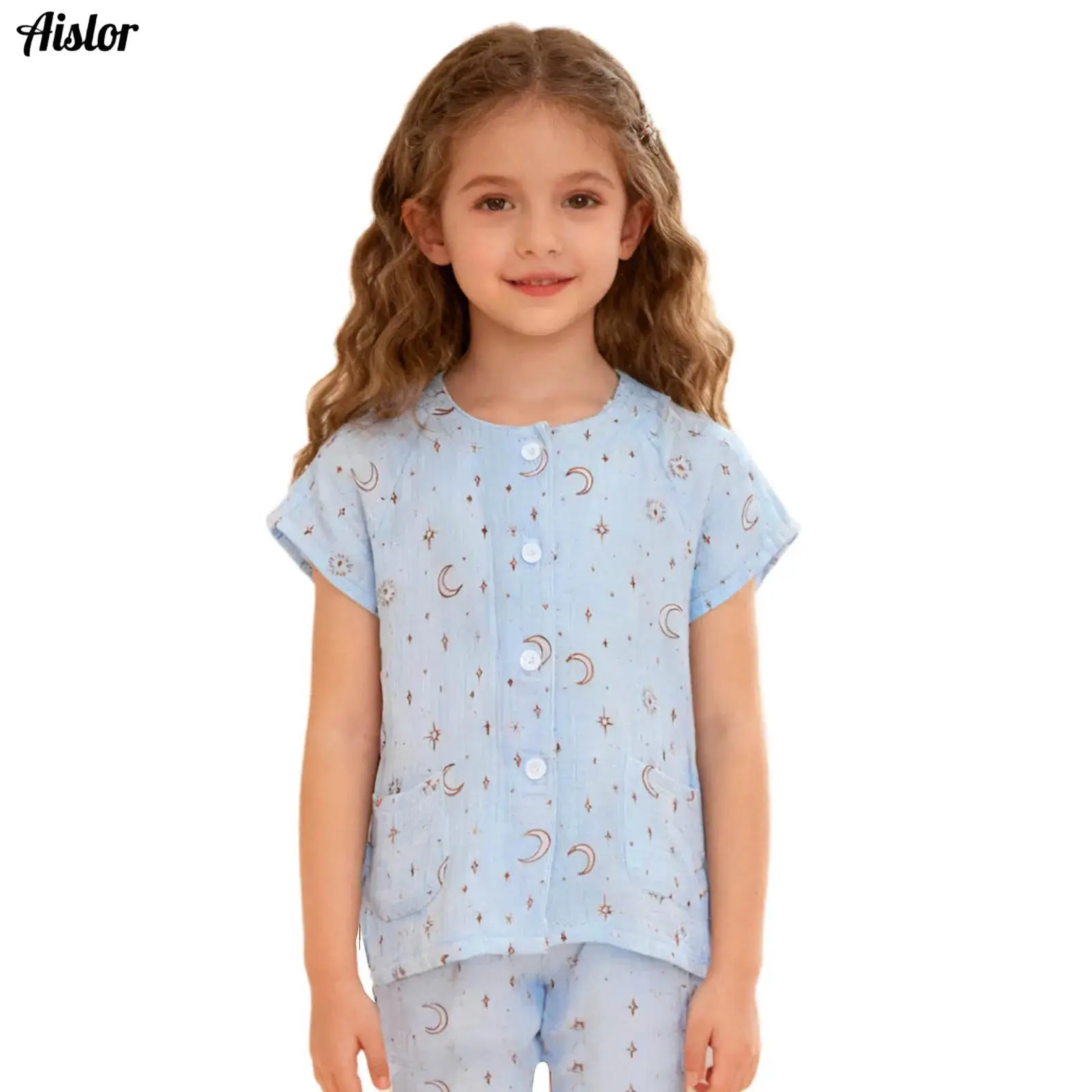 

Girls Tear Away Hook-and-Loop Fastener Tops Post Surgery Magic Stickers Shirts Kids Patient Postoperative Care Recovery Clothing