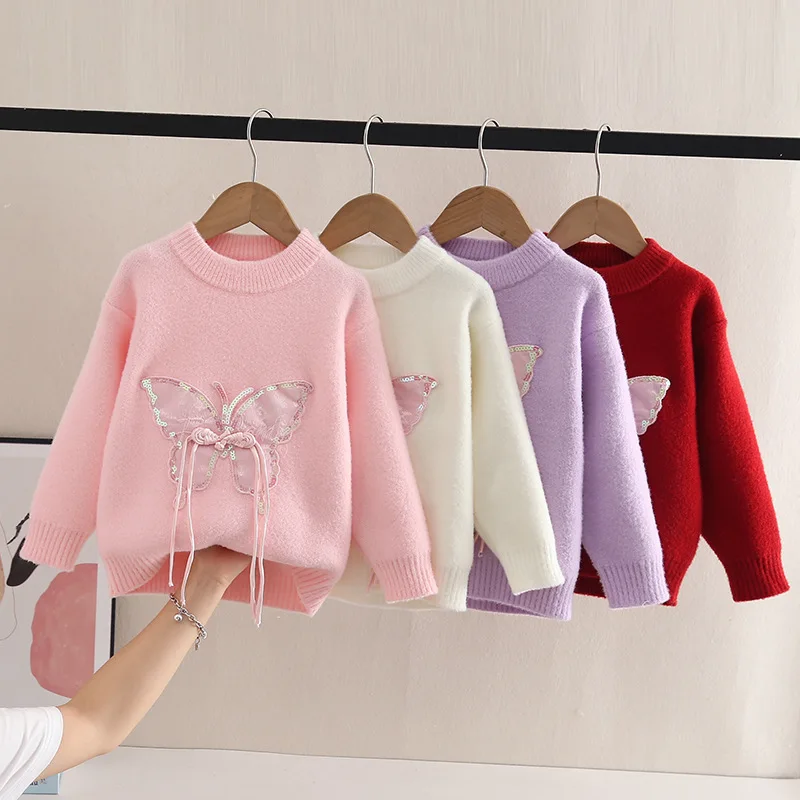 

Baby Girls Sweater Fashion Butterfly Knitting Pullover Knitwear Tassel Children Princess Girl Fall Winter Sweaters Bling HY08011