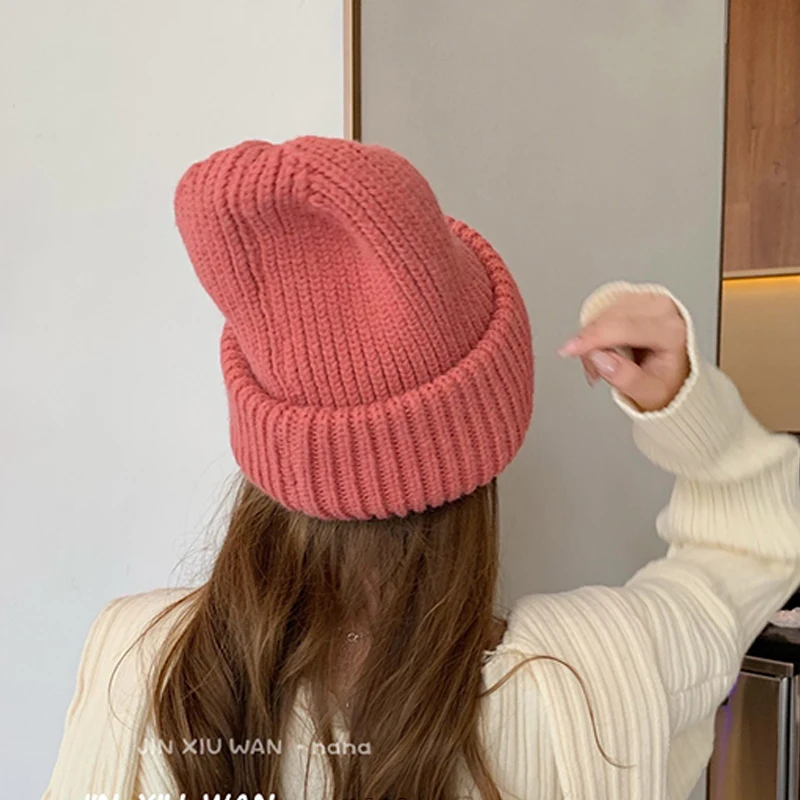 Huge Oversized Knitted Hat Women Winter Thicken Beanies Hat Big Head Cold Hat Lady Fashion Letter Warm Skullies Caps