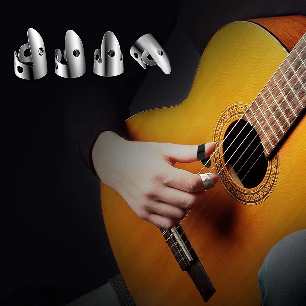 Juego de púas de dedo de acero, 12 piezas, Metal, ajustable, bajo, guitarra, Banjos y otros instrumentos