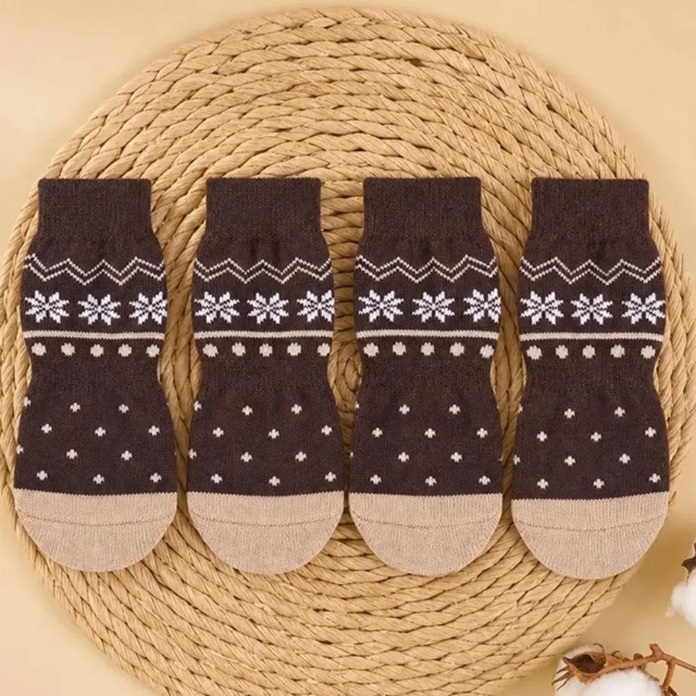 4PCS Breathable Anti Slip Dog Socks Elastic Wear Resistant Pet Foot Covers Warm Adjustable Puppy Shoes Socks Outdoor Use