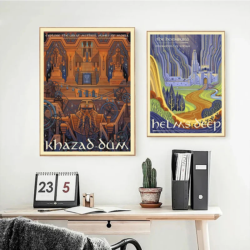 حلقات لوتر الأرض الوسطى تولكين السفر ملصقات ومطبوعات خمر ، قماش ، طباعة ، فن جداري ، صورة لديكور غرفة المعيشة