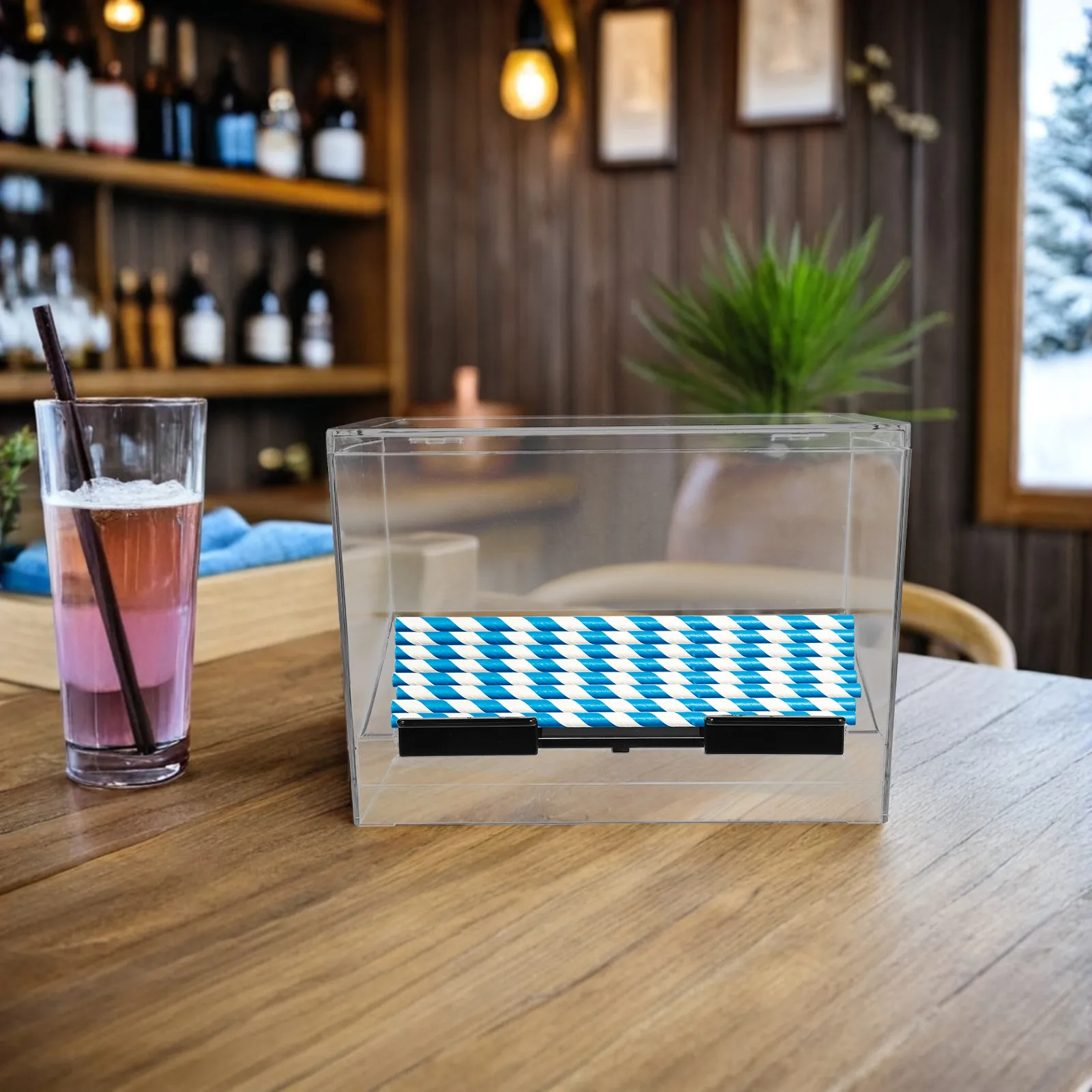 Clear Acrylic Straw Holder Transparent Straw Dispenser for Countertop Large Capacity Kitchen Milk Tea Shop Restaurant
