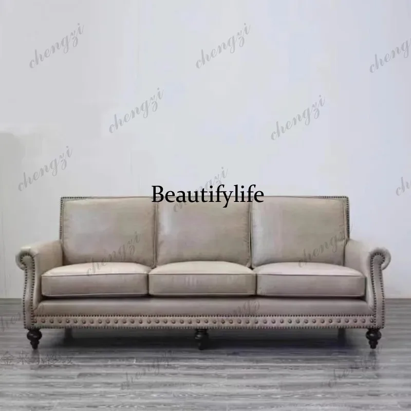 Sofás de Cuero Americanos TTT para Sala de Estar, Sofás Modernos Nórdicos Minimalistas, Sofás Europeos, Muebles Económicos