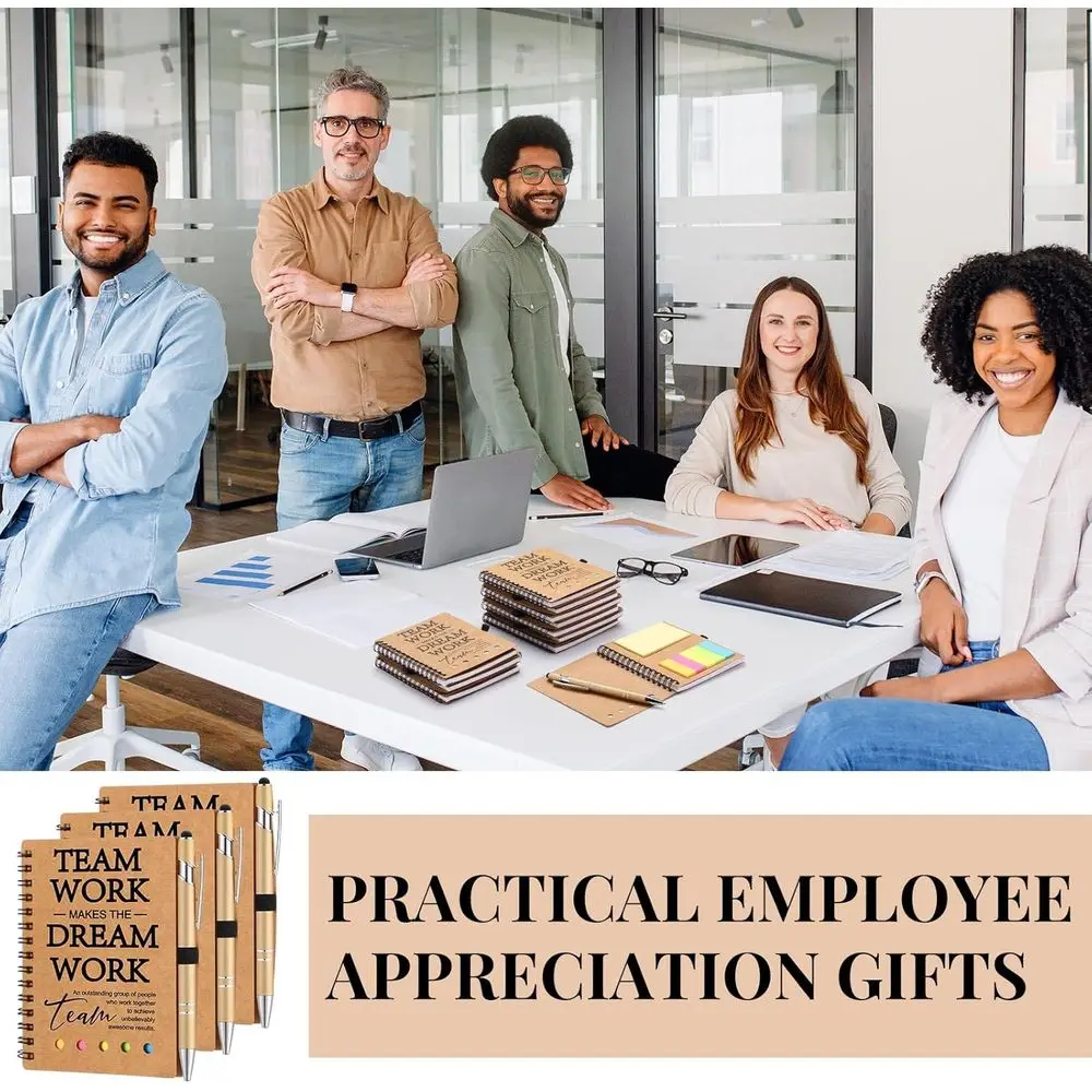 Bulk Bamboo Pen Set with Spiral Notebook and Sticky Notepad Tabs for Team and Nurse Appreciation