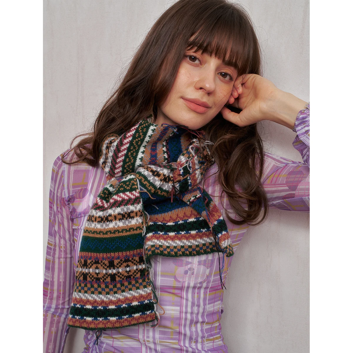 قطعة واحدة من وشاح الصوف المحبوك متعدد الألوان مع شرابات، ناعم، مقاوم للبرد، متعدد الاستخدامات لتدفئة الرقبة